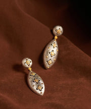 Fine Silk Sterling Silver Zircon Four Leaf Clover Stud Earrings