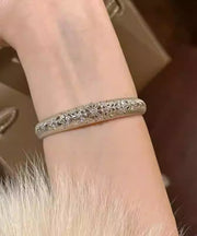 Fine Silk Sterling Silver Zircon Hollow Out Pattern Cuff