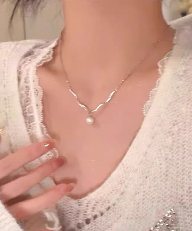 Fine Silk Sterling Silver Zircon Pearl Pendant Necklace