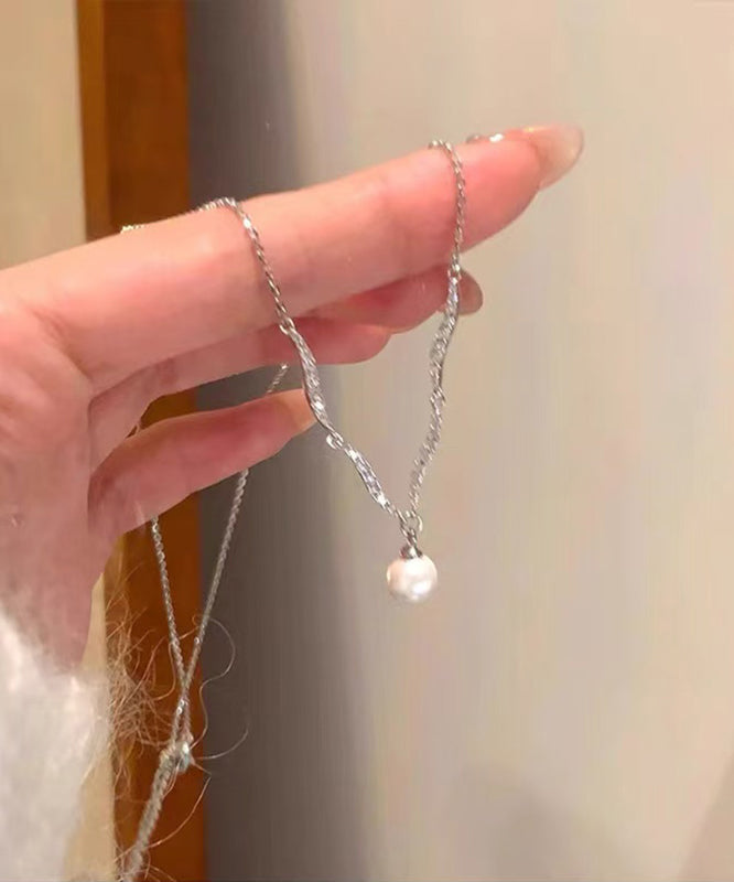 Fine Silk Sterling Silver Zircon Pearl Pendant Necklace