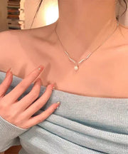 Fine Silk Sterling Silver Zircon Pearl Pendant Necklace