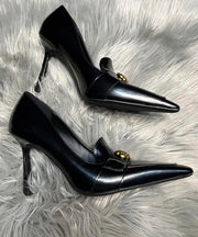 Fine Splicing Stiletto High Heels Black Sheepskin Pointed Toe