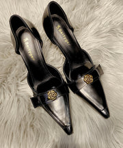 Fine Splicing Stiletto High Heels Black Sheepskin Pointed Toe
