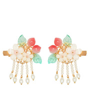 Fine White Alloy Pearl Resin Peach Tassel A Pair Hairpin