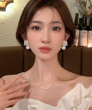 Fine White Alloy Zircon Pearl Snowflake Drop Earrings