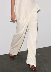 Fine White Backless Side Open Tops And Pants Silk Two Pieces Set Sleeveless