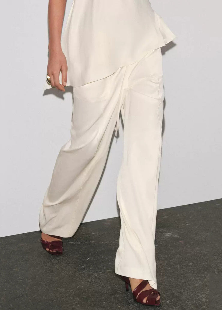 Fine White Backless Side Open Tops And Pants Silk Two Pieces Set Sleeveless