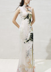 Fine White Butterfly Print Maxi Dresses Two Piece Set Sleeveless