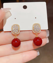 Fine White Copper Overgild Zircon Pearl Drop Earrings