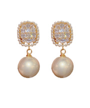 Fine White Copper Overgild Zircon Pearl Drop Earrings