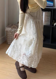 Fine White Embroidered Exra Large Hem Lace Skirts Fall