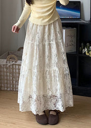Fine White Embroidered Exra Large Hem Lace Skirts Fall