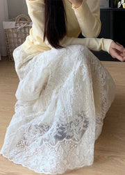 Fine White Embroidered Exra Large Hem Lace Skirts Fall