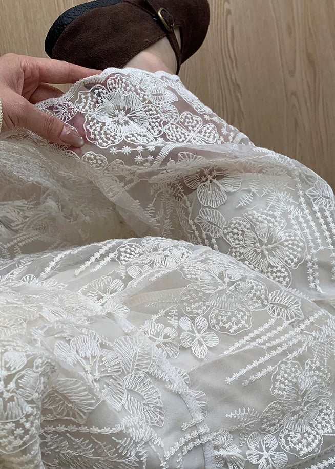 Fine White Embroidered Exra Large Hem Lace Skirts Fall