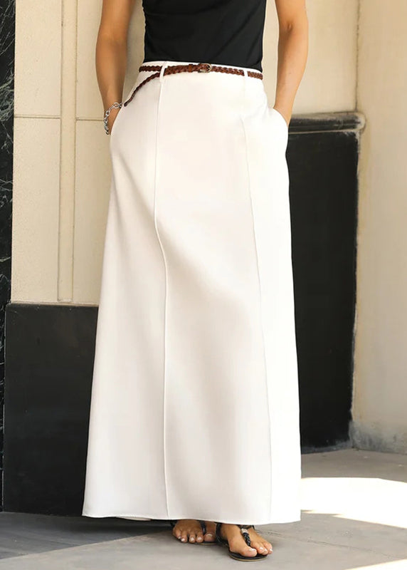 Fine White High Waist Pockets Maxi Skirts Summer