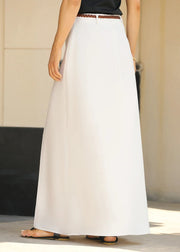 Fine White High Waist Pockets Maxi Skirts Summer