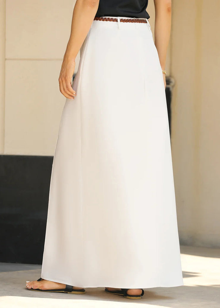 Fine White High Waist Pockets Maxi Skirts Summer