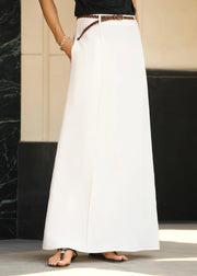 Fine White High Waist Pockets Maxi Skirts Summer