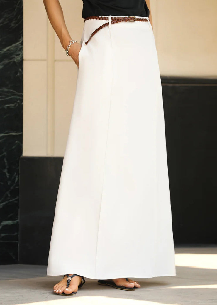 Fine White High Waist Pockets Maxi Skirts Summer