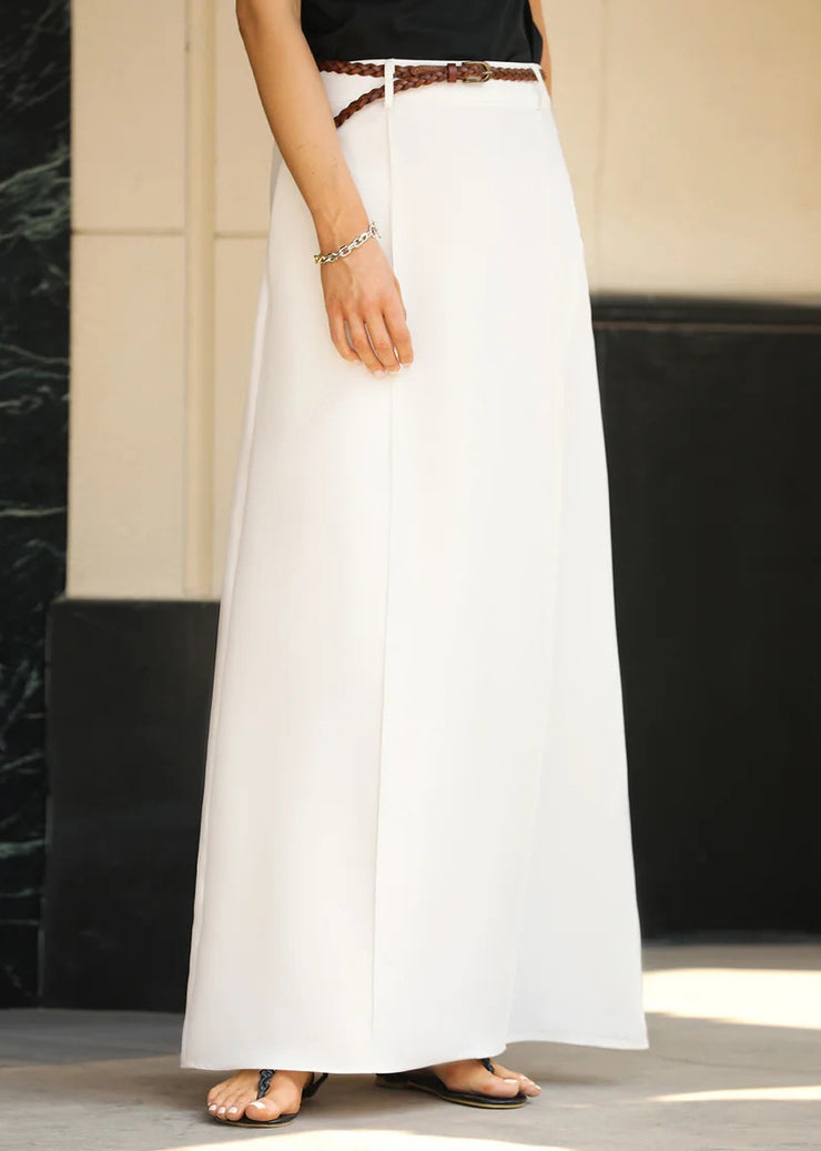 Fine White High Waist Pockets Maxi Skirts Summer