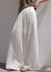 Fine White Hollow Out Drawstring Linen Wide Leg Pants Summer