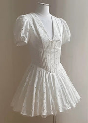 Fine White Hollow Out Tulle Patchwork Mini Dresses Summer