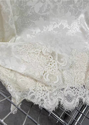 Fine White Jacquard Patchwork Lace Silk Blouses Fall