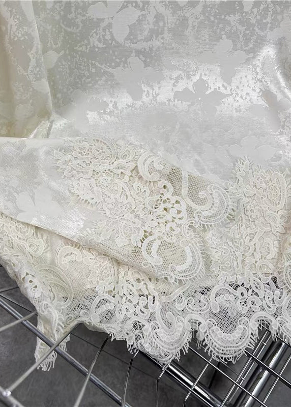 Fine White Jacquard Patchwork Lace Silk Blouses Fall