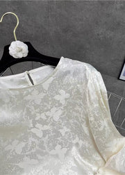 Fine White Jacquard Patchwork Lace Silk Blouses Fall