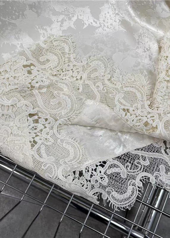 Fine White Jacquard Patchwork Lace Silk Blouses Fall