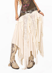 Fine White Lace Patchwork Asymmetrical Maxi Skirt