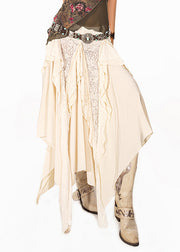 Fine White Lace Patchwork Asymmetrical Maxi Skirt