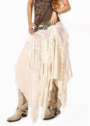Fine White Lace Patchwork Asymmetrical Maxi Skirt