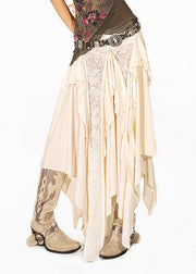 Fine White Lace Patchwork Asymmetrical Maxi Skirt