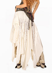Fine White Lace Patchwork Asymmetrical Maxi Skirt
