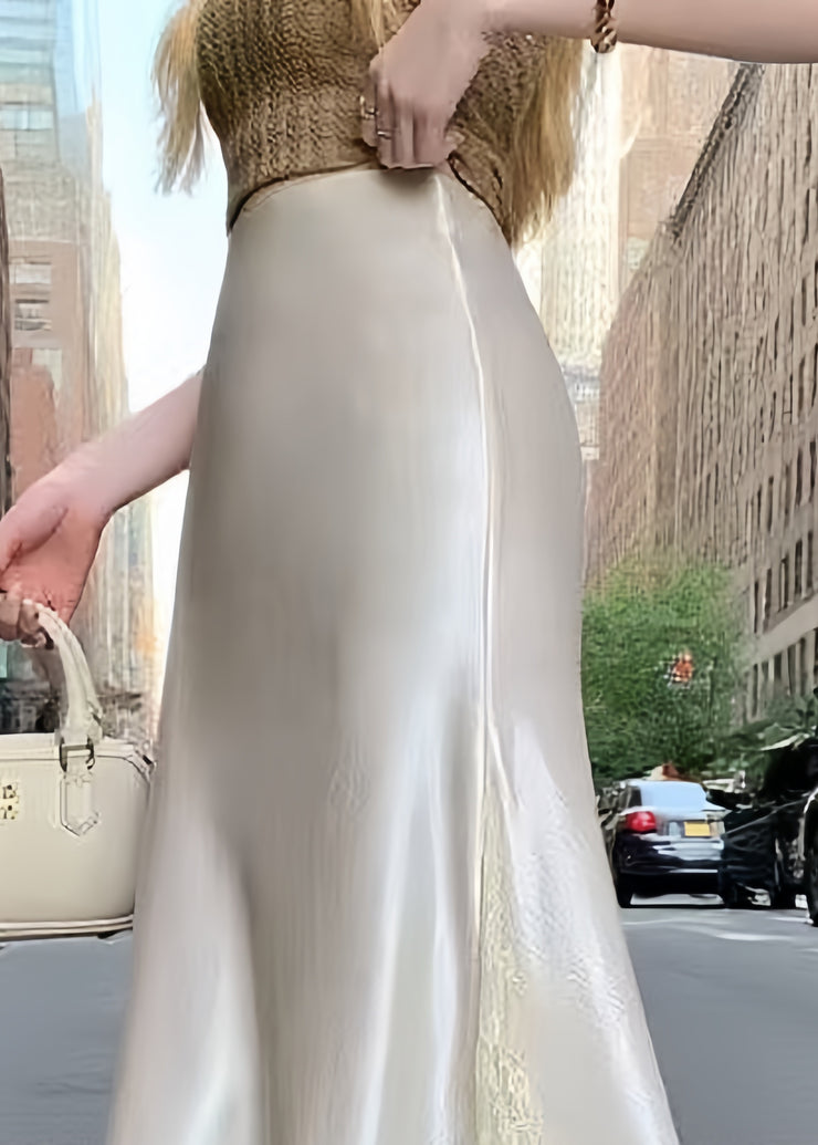 Fine White Lace Patchwork Draping Silk A Line Skirts Summer
