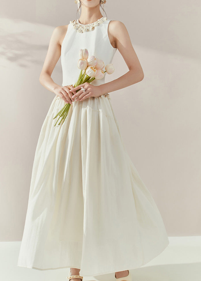Fine White O-Neck Tassel Patchwork Long Dresses Summer