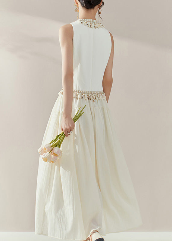 Fine White O-Neck Tassel Patchwork Long Dresses Summer