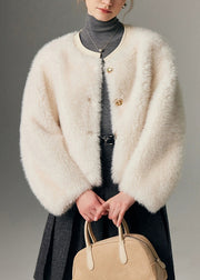 Fine White Original Design Button Solid Leather And Fur Coat