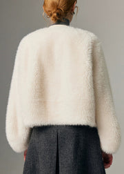 Fine White Original Design Button Solid Leather And Fur Coat