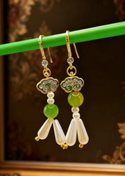 Fine White Pearl Ethnic Style Drop Earrings