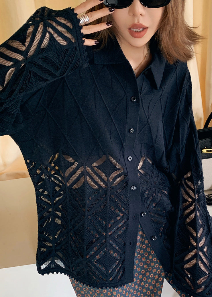 Fine White Peter Pan Collar Hollow Out Patchwork Woolen Blouse Top Fall