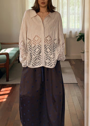 Fine White Peter Pan Collar Hollow Out Patchwork Woolen Blouse Top Fall