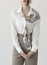 Fine White Peter Pan Collar Silk Shirts Fall