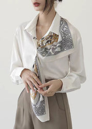 Fine White Peter Pan Collar Silk Shirts Fall