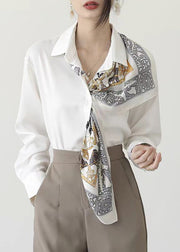 Fine White Peter Pan Collar Silk Shirts Fall