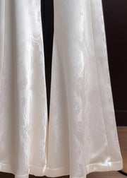 Fine White Print High Waist Silk Flared Trousers Summer