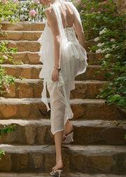 Fine White Ruffled Asymmetrical DesignPatchwork Chiffon Dresses Summer