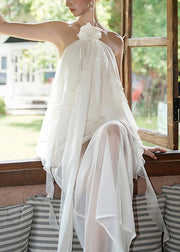 Fine White Ruffled Asymmetrical DesignPatchwork Chiffon Dresses Summer