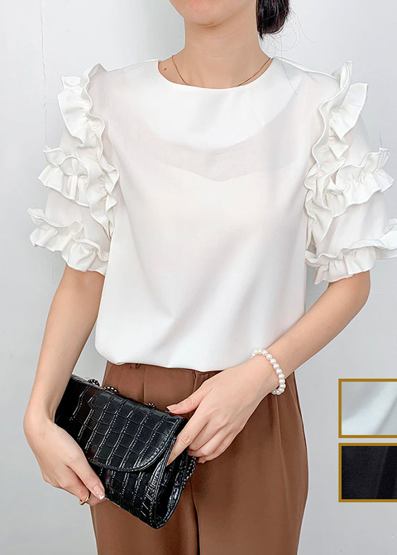 Fine White Ruffled Chiffon Shirt Summer